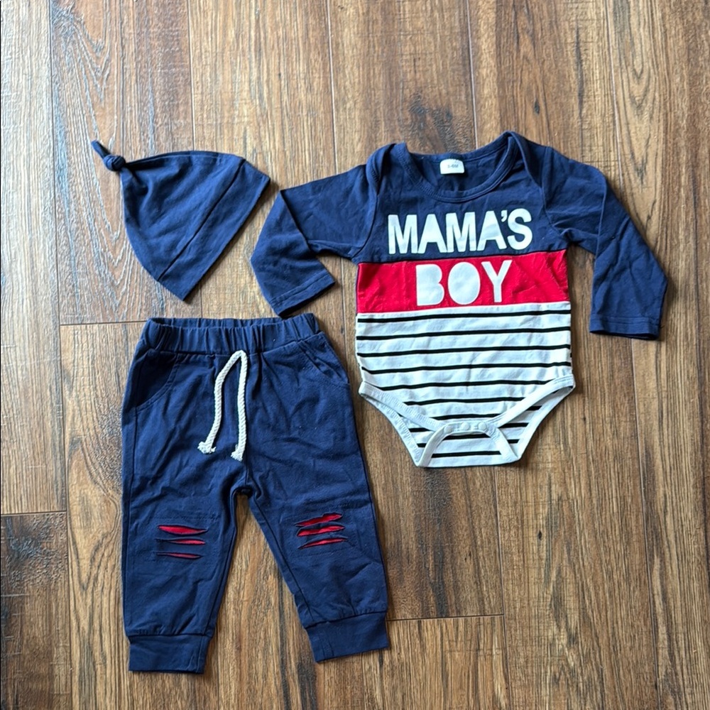 Mama's Boy Baby Outfit Set - Navy and Red